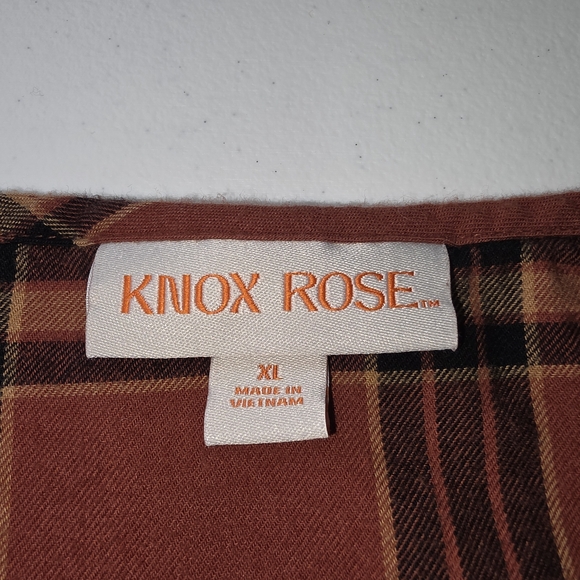 Knox Rose Terracotta Checkered Long Sleeve Dress Babydoll Mini XL Pockets V Neck - Picture 5 of 8